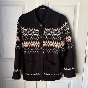 LOFT Black Patterned Cardigan Sweater